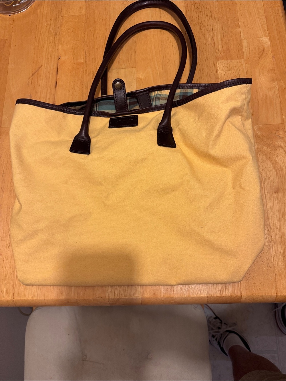 Hartmann Yellow Canvas Tote with Dark Brown Trim and Leather Handles